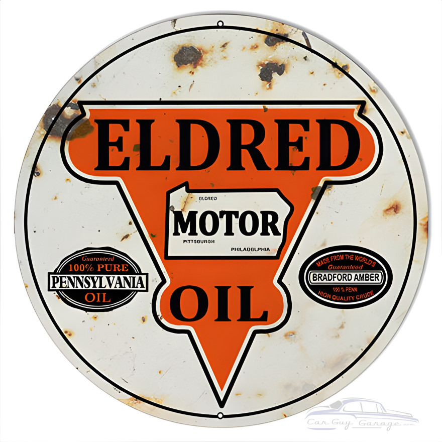 Eldred Motor Oil Reproduction Vintage Looking Gas Station Metal Sign - 24" Round Eldred Motor Oil Reproduction Vintage Looking Gas Station Metal Sign - 24" Round