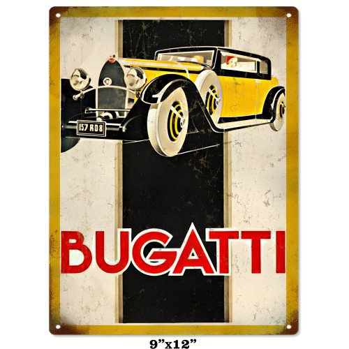 Bugatti Nostalgic Old Hot Rod Metal Sign - 9" x 12"