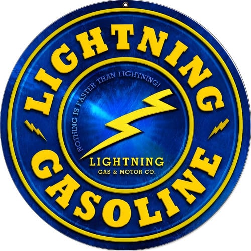 Lightning Gasoline Metal Sign - 18" Round