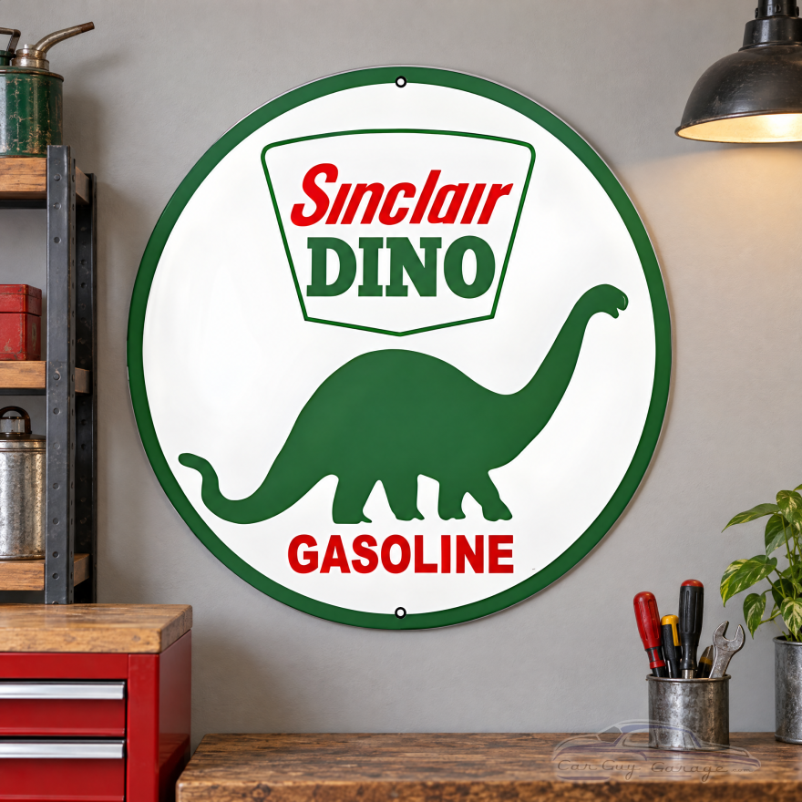 Vintage Sinclair Dinosaur Gasoline Metal Sign - 30" Round