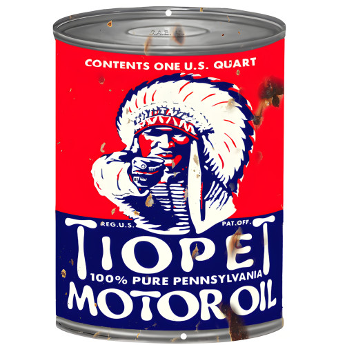Tiopet Motor Oil Reproduction Can Cut Out Gas Station Metal Sign - 7.25" x 10.5"