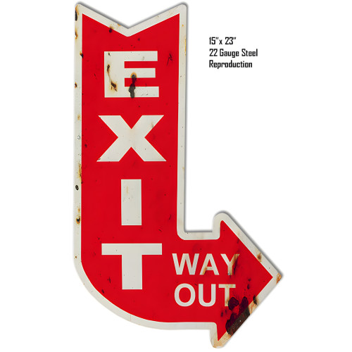 Aged Looking Right Exit Way Out Metal Sign - 15" x 23"