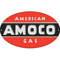 American AMOCO Gas Metal Sign - 11" x 18" Oval