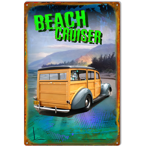 Woodie Beach Cruiser Metal Sign - 12" x 18"