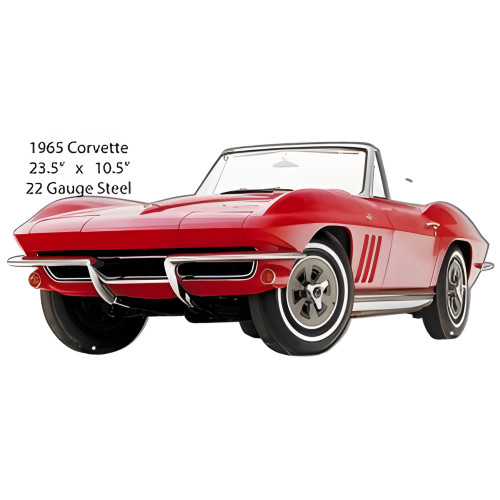 1965 Red Corvette Metal Sign - 10.5" x 23.5"