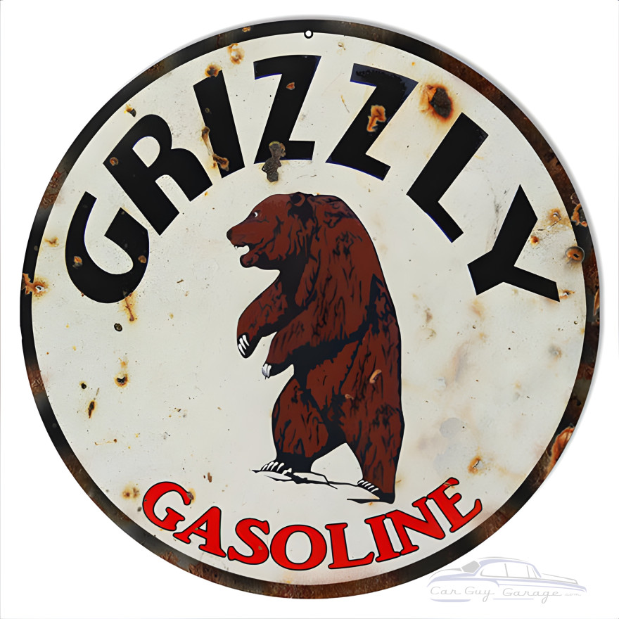 Grizzly Gasoline Motor Oil Metal Sign - 14" Round Grizzly Gasoline Motor Oil Metal Sign - 14" Round