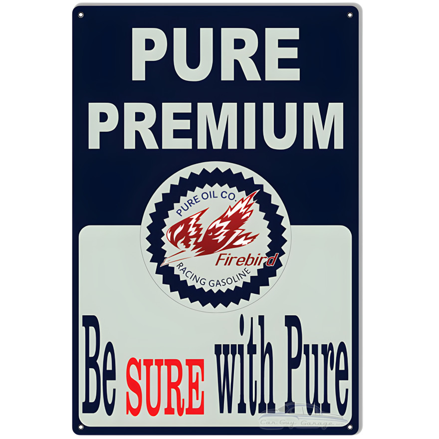Large Firebird Be Sure With Pure Gasoline Metal Sign - 16" x 24" Large Firebird Be Sure With Pure Gasoline Metal Sign - 16" x 24"