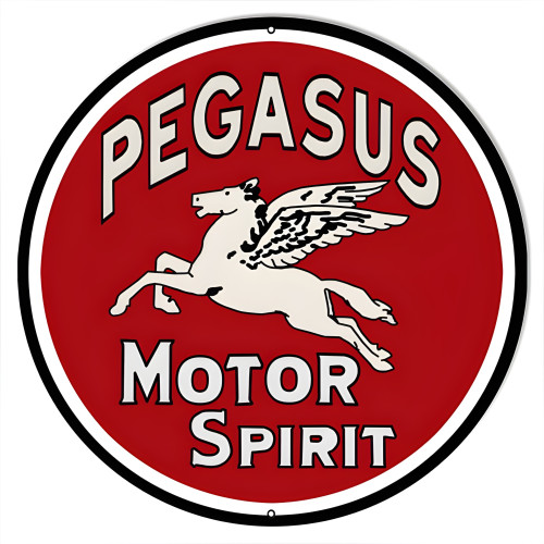 Large Pegasus Spirit Motor Oil Metal Sign - 18" Round