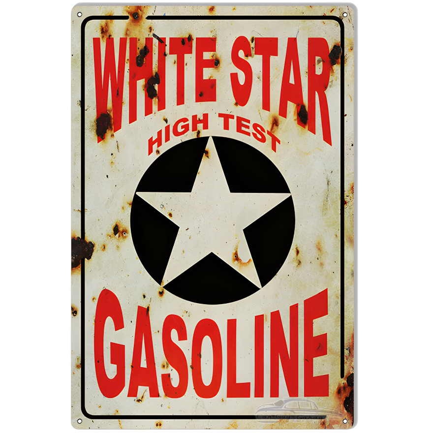 White Star High Test Gasoline Metal Sign - 16" x 24" White Star High Test Gasoline Metal Sign - 16" x 24"