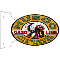 Musgo Michigan's Mile Maker Gasoline Flange Oval Metal Sign - 12" x 18"