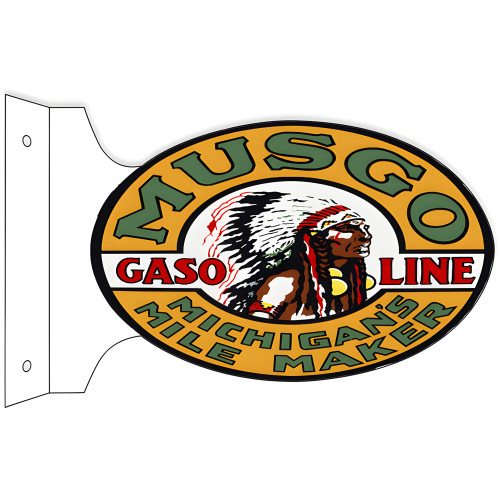 Musgo Michigan's Mile Maker Gasoline Flange Oval Metal Sign - 12" x 18"