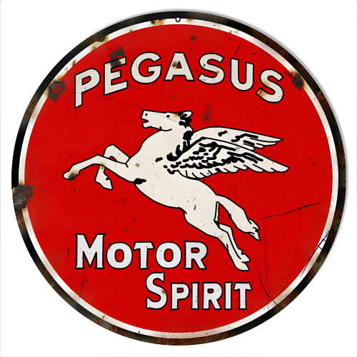 Distressed Pegasus Motor Spirit Motor Oil Metal Sign - 14" Round