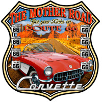Corvette Route 66 The Mother Road Garage Shop Metal Sign - 15" x 15"
