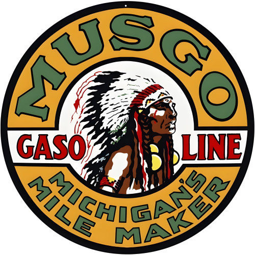 Musgo Michigan's Mile Maker Gasoline Metal Sign - 14" Round
