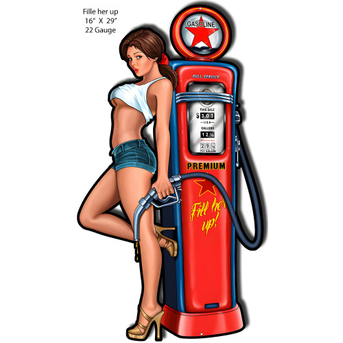 Texaco Gas Station Pump Pin Up Girl Metal Sign - 16" x 29"