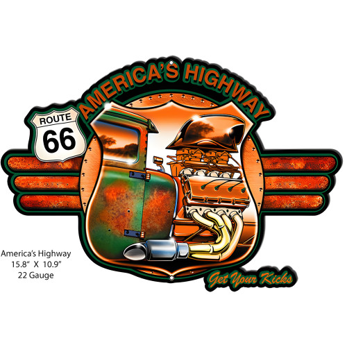 America's Highway Route 66 Metal Sign - 15.8" x 10.9"