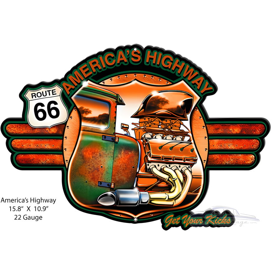 America's Highway Route 66 Metal Sign - 15.8" x 10.9"