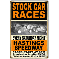 Stock Car Races Saturday Night Motor Speedway Metal Sign - 12" x 18"