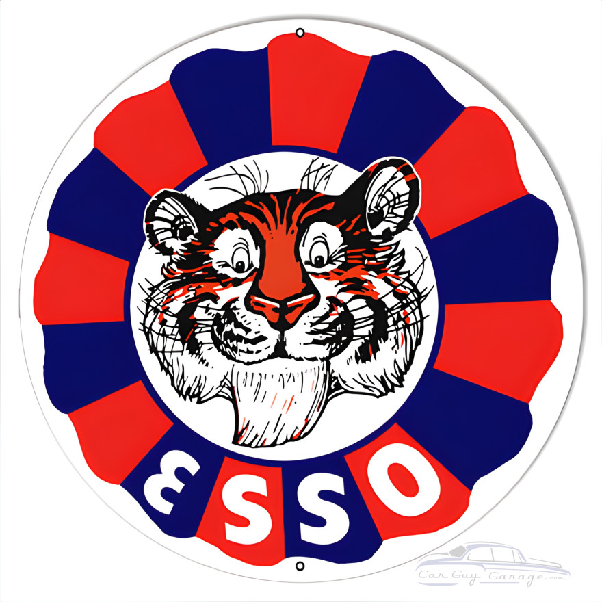 Esso Tiger Gas And Motor Oil Metal Sign - 24" Round Esso Tiger Gas And Motor Oil Metal Sign - 24" Round