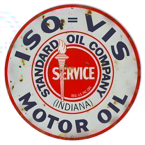 ISO VIS Standard Service Motor Oil Metal Sign - 24" Round