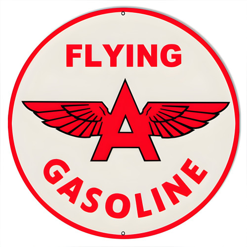Flying A Gasoline Motor Oil Metal Sign - 18" Round
