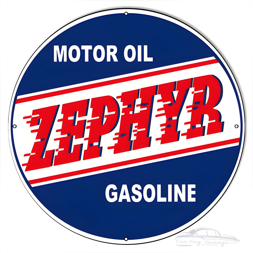 Zephyr Gasoline Motor Oil Metal Sign - 30" Round Zephyr Gasoline Motor Oil Metal Sign - 30" Round