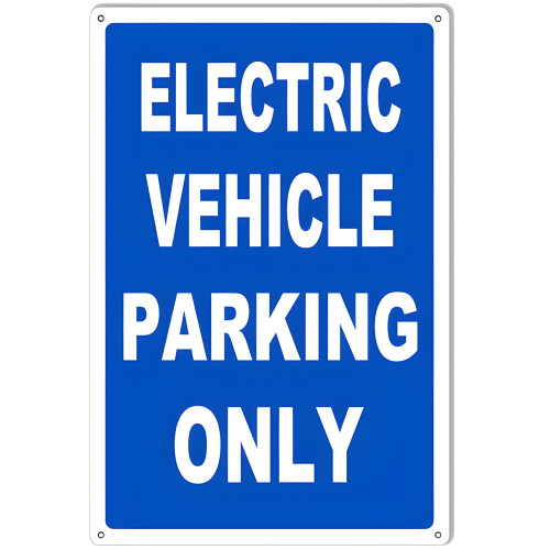 Blue Electric Vehicle Parking Metal Sign - 12" x 18"