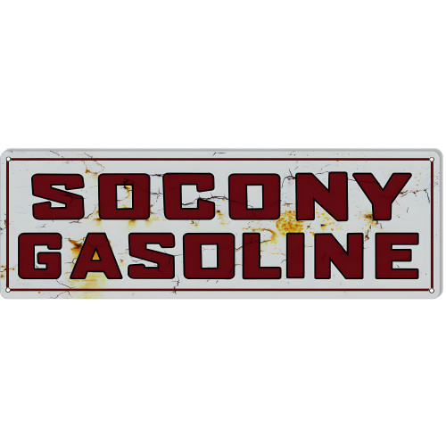 Socony Gasoline Motor Oil Metal Sign - 8" x 24"