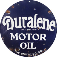 Vintage Duralene Motor Oil Metal Sign - 14" Round