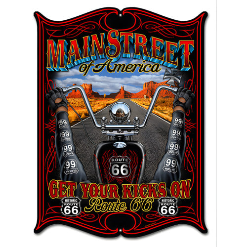 Route 66 Main Street America Biker Motorcycle Metal Sign - 14" x 18"