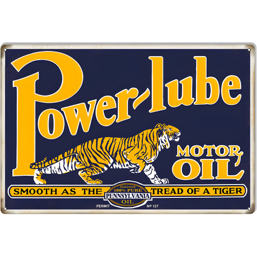 Power Lube Tiger Motor Oil Metal Sign - 12" x 18"