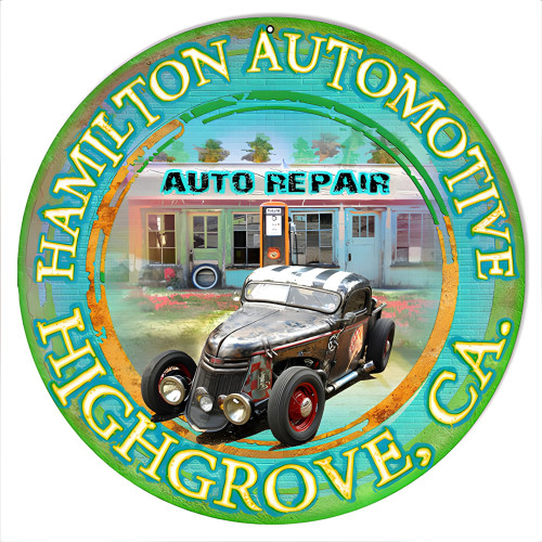 Hamilton Automotive Highgrove CA Metal Sign - 14" x 14"