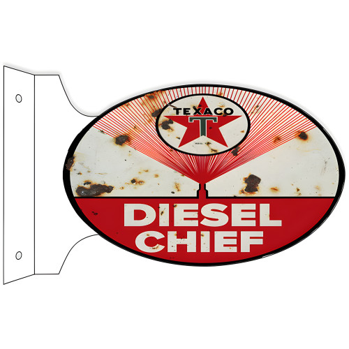 Texaco Diesel Chief Gasoline Double Sided Flange Metal Sign - 12" x 18"
