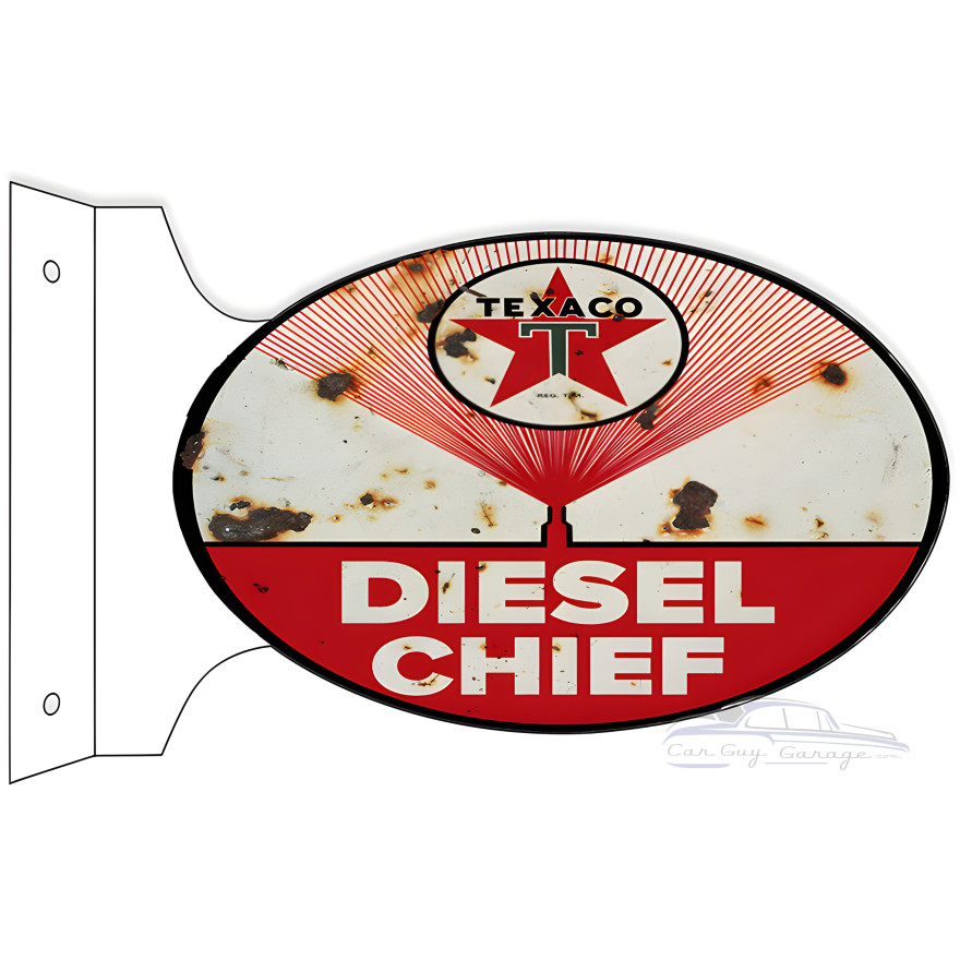 Texaco Diesel Chief Gasoline Double Sided Flange Metal Sign - 12" x 18" Texaco Diesel Chief Gasoline Double Sided Flange Metal Sign - 12" x 18"