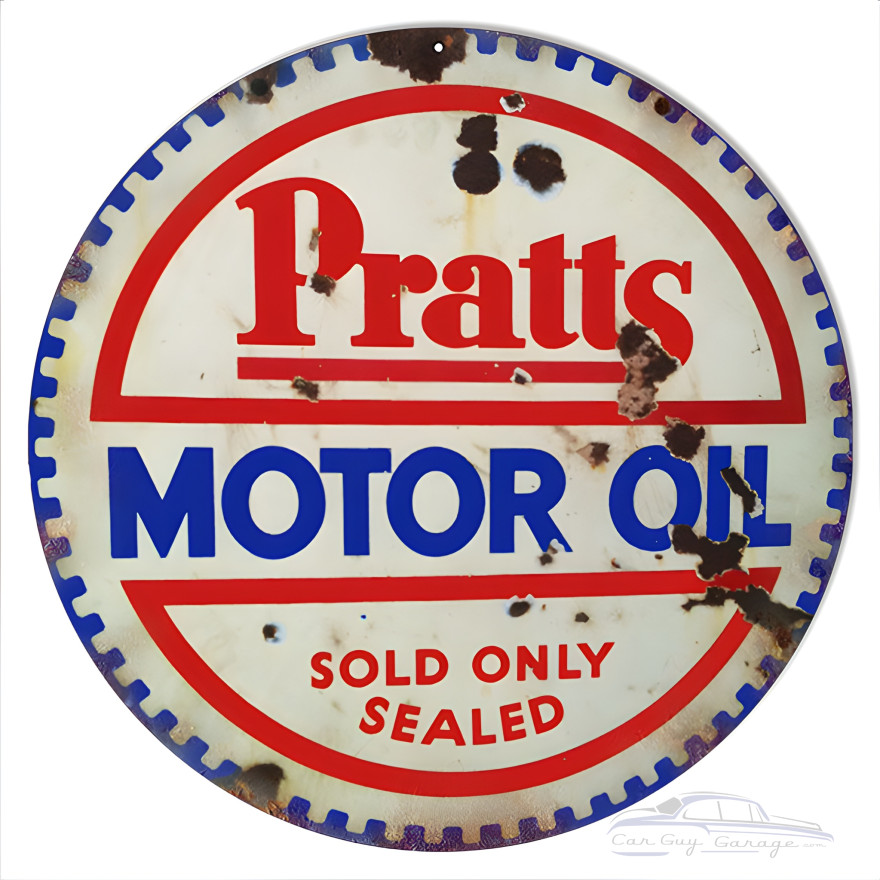 Pratts Sold Only Motor Oil Metal Sign - 14" Round Pratts Sold Only Motor Oil Metal Sign - 14" Round