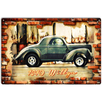 1940 Willys Hot Rod Car Garage Metal Sign - 18" x 30"