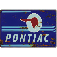 Blue Pontiac Gas Station Metal Sign - 16" x 24"