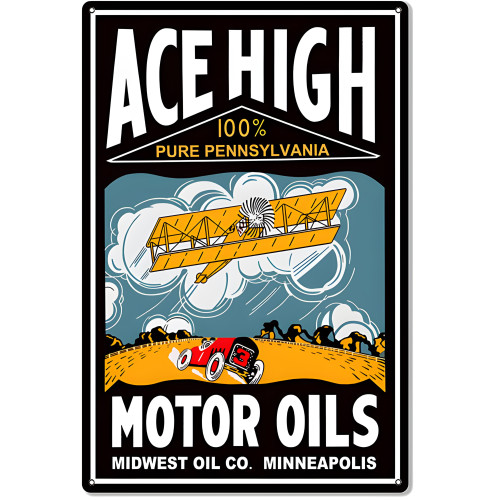 Ace High Motor Oils Metal Sign - 16" x 24"