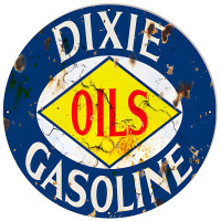 Dixie Oil Aged Looking Reproduction Gas Station Metal Sign - 24" Round
