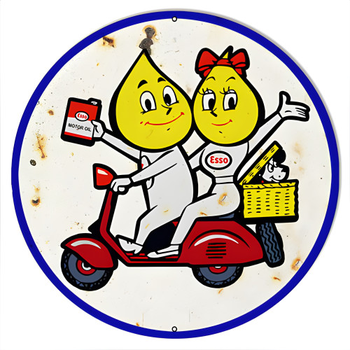 Esso Motor Oil Scooter Vintage Reproduction Metal Sign - 14" Round