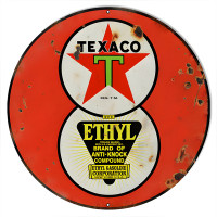 Red Ethyl Texaco Motor Oil Metal Sign - 18" Round