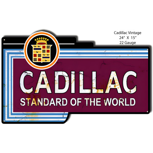 Cadillac Distressed Reproduction Metal Sign - 15" x 24"