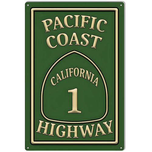 Pacific Coast Highway 1 Garage Shop Metal Sign - 12" x 18"