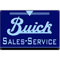 Blue Buick Sales And Service Gas Station Metal Sign - 12" x 18"