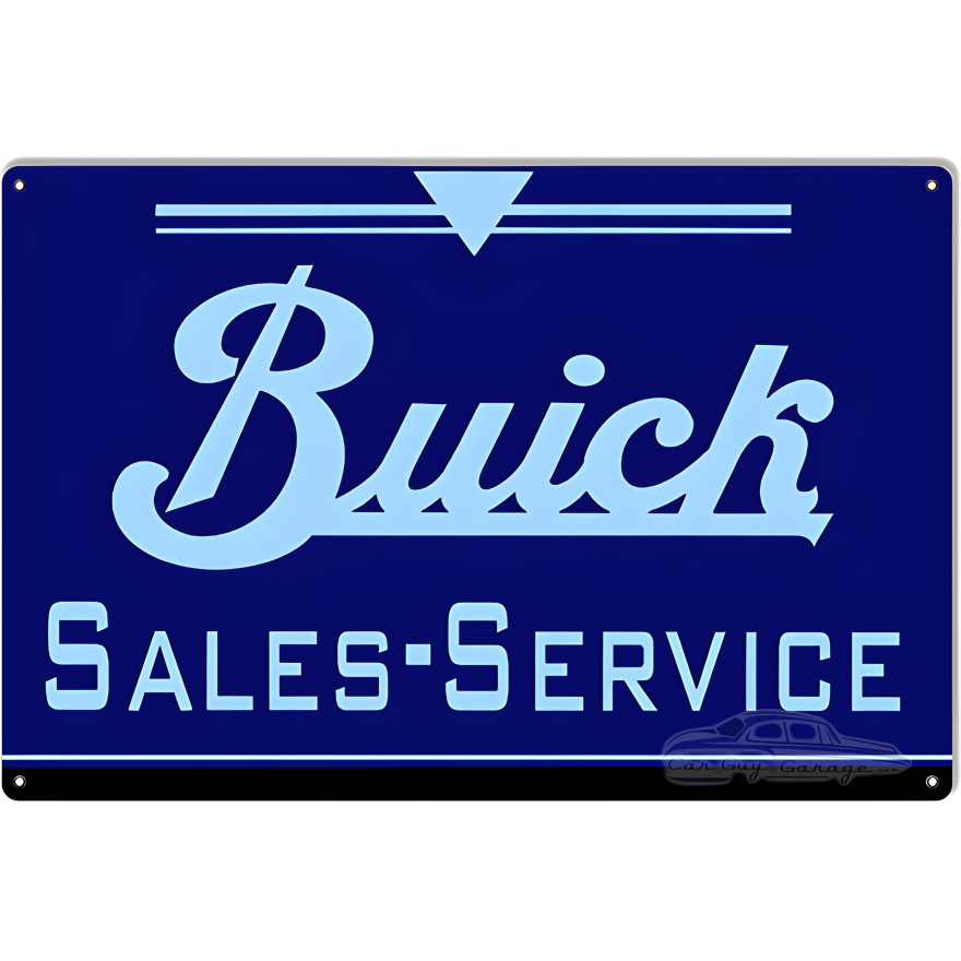 Blue Buick Sales And Service Gas Station Metal Sign - 12" x 18" Blue Buick Sales And Service Gas Station Metal Sign - 12" x 18"