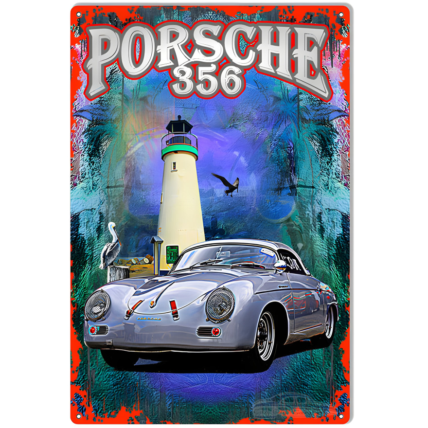 Porsche 356 With Lighthouse Garage Art Metal Sign - 12" x 18" Porsche 356 With Lighthouse Garage Art Metal Sign - 12" x 18"