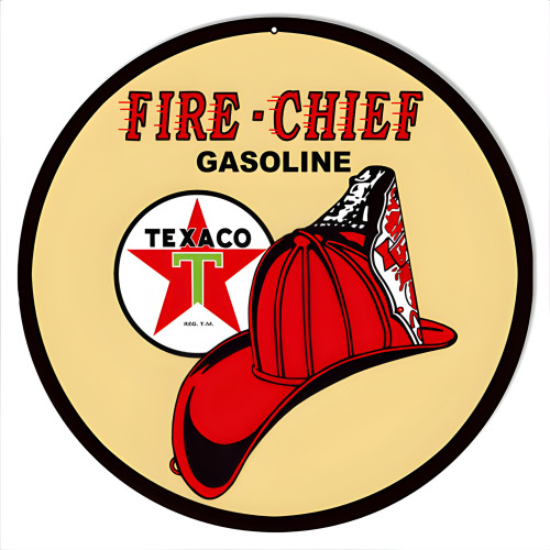 Texaco Fire Chief Gasoline Metal Sign - 14" Round