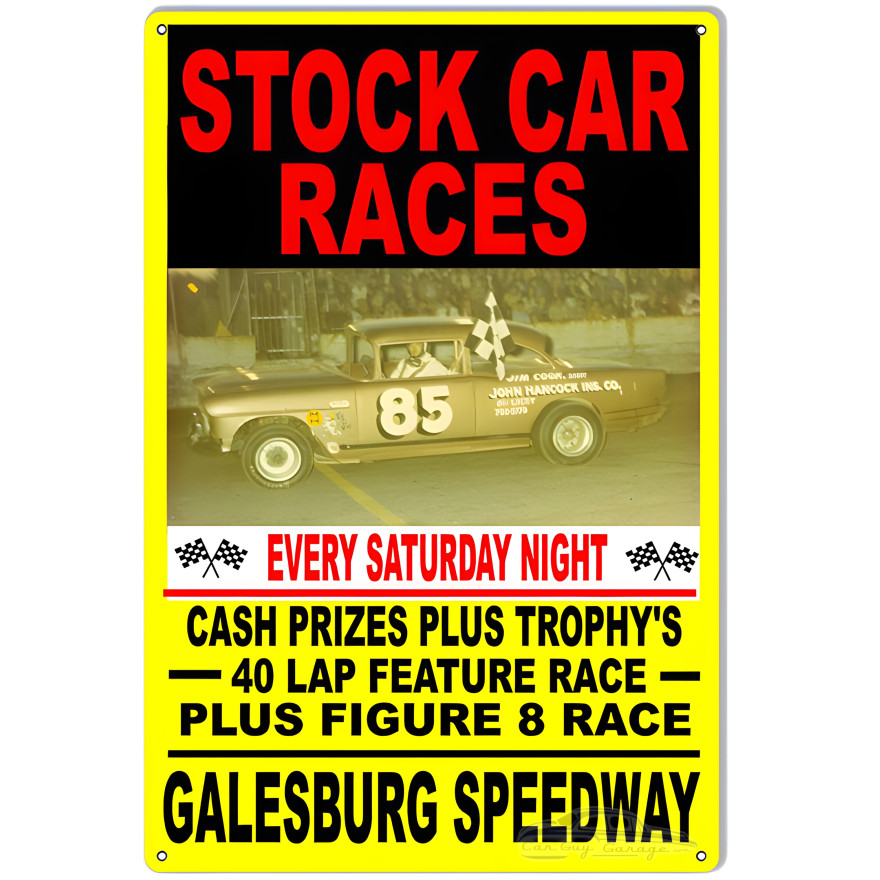 Stock Car Races Galesburg Speedway Metal Sign - 12" x 18" Stock Car Races Galesburg Speedway Metal Sign - 12" x 18"