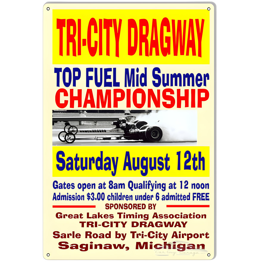 Tri-City Dragway Championship Metal Sign - 12" x 18" Tri-City Dragway Championship Metal Sign - 12" x 18"