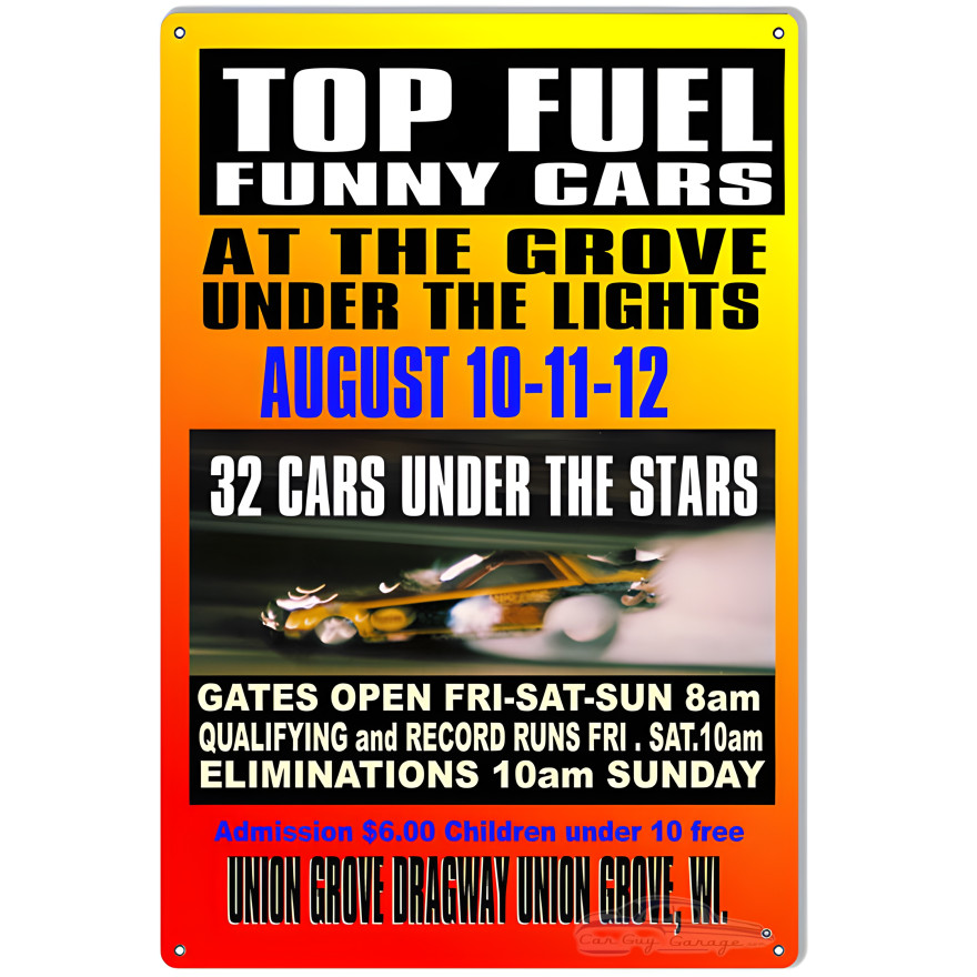 Top Fuel Funny Cars Motor Speedway Metal Sign - 12" x 18" Top Fuel Funny Cars Motor Speedway Metal Sign - 12" x 18"